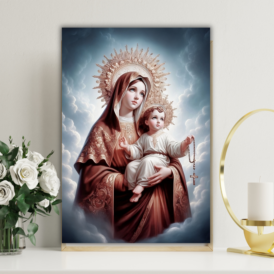 CUADRO DE LA VIRGEN MARIA Y NIÑO JESUS EN LIENZO